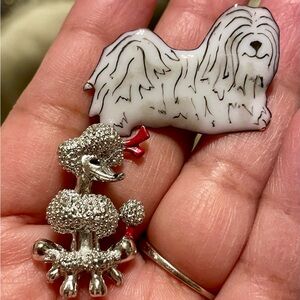 Cute Dog Duo Brooches - White Shih Tzu & Silver Poodle